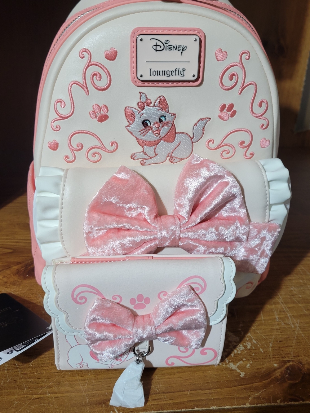 Price Is Firm. Loungefly Aristocats Marie Velvet Bow Mini Backpack And Wallet.